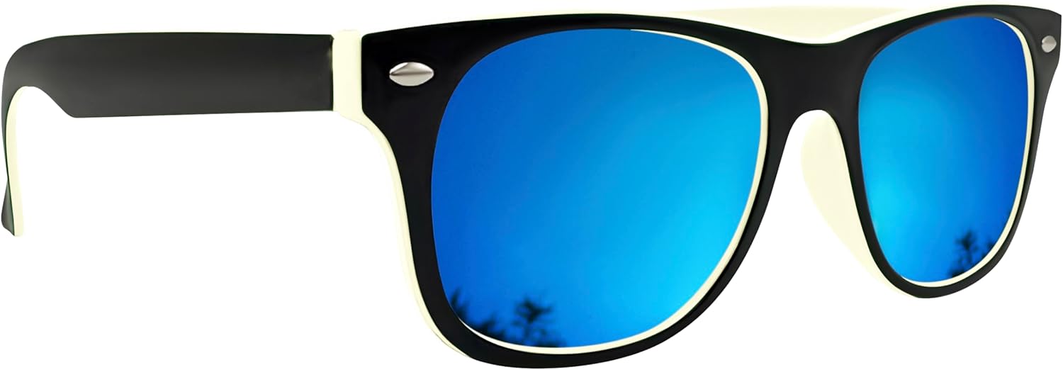 Mustavo Mens Sunglasses Men's Eyewear Twotone Frame Ladies Sunglasses Classic Retro Style With Blue Mirror Lense UV400 Protection