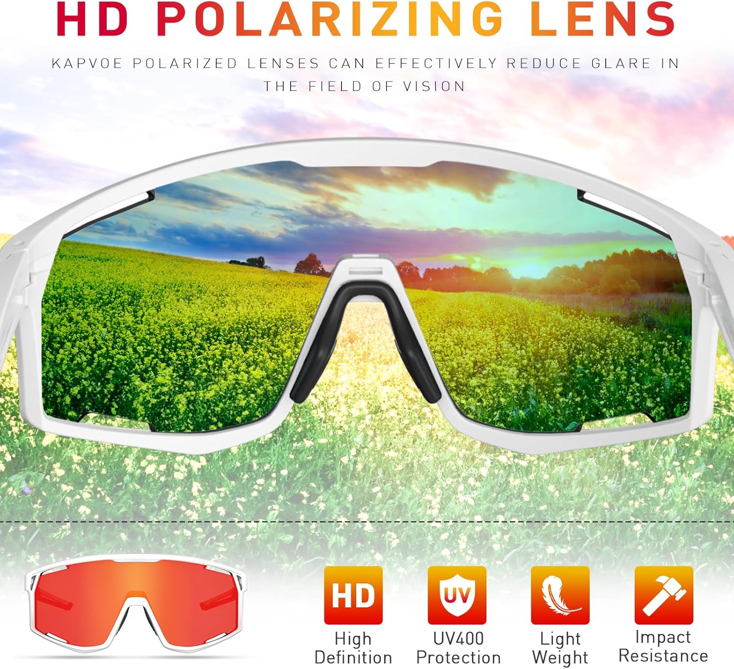 KAPVOE Polarized Cycling Glasses Sports Sunglasses Men Women Outdoor MTB Baseball Glasses UV400 Cycling Eyewear